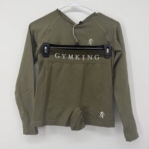 Gym King Women's Activewear Set Green Biker Shorts Long Sleeve Size 10/12 Small